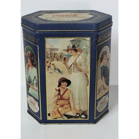 1993 6 Sided Coca-Cola "The Drink Of All The Year" Blue Collector Tin - Picture 1 of 4